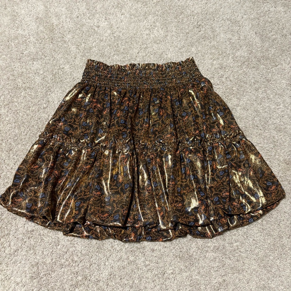 Free People Metallic Floral Mini Skirt Size Small -Brown and Gold - Picture 3 of 4